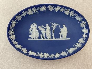 Image of 19thc Wedgwood blue Jasperware oval dish