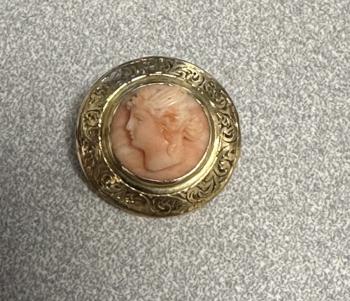 Image of Victorian coral cameo set in 15k yellow gold