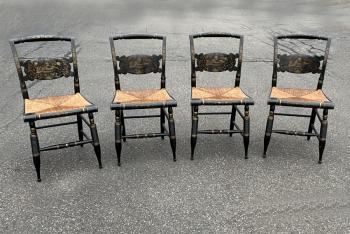 Image of Hitchcock rush seat chairs in black signed