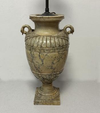 Image of Large French alabaster lamp with swan handles c1900