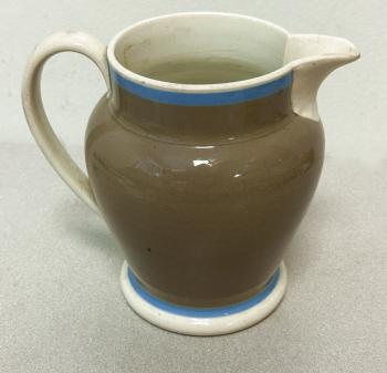 Image of 19th c mocha ware pottery pitcher ex Rickard collection