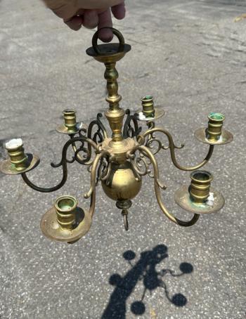 Image of Antique Dutch brass candle chandelier