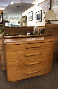 Vintage Heywood Wakefield maple chest and mirror