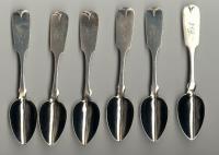 Antique American six coin silver spoons A W Woods NY c1850