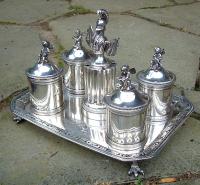 Antique Espinos Sterling silver inkstand desk set