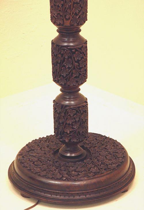 Antique Indian carved wood tall floor lamp