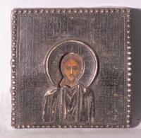 Small Russian Icon with silver cover 18th to early 19th century