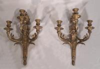 Pair silvered bronze candle sconces with lion masks
