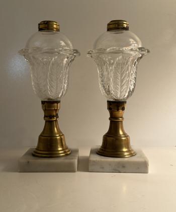 Image of Pair of American blown glass oil lamps c1825