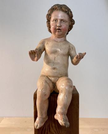 Image of Italian 18thc carved wood putto in original paint