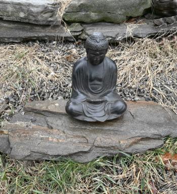 Image of Iron buddha with orignal black patina c1920