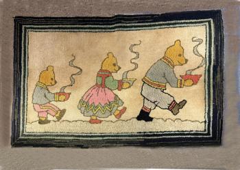 Image of Vintage three bears hooked rug c1920