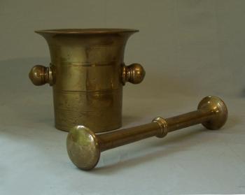 Image of English 19thc bell metal brass apothecary mortar and pestle