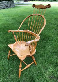 Bench made tiger maple comb back knuckle arm Windsor chair