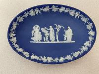 19thc Wedgwood blue Jasperware oval dish