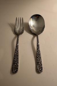 Antique S Kirk and Son sterling silver salad applied lacing  set c1896