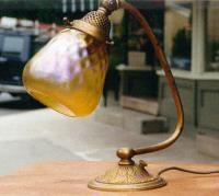 Tiffany Studios brass desk lamp with iridescent shade