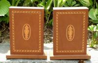 Adams style inlaid wood bookends