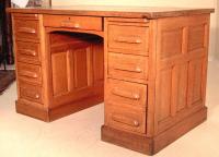 Antique Victorian Solid Oak Flat Top Raised Panel Desk