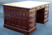 Antique raised panel Derby Desk Co solid mahogany partners desk c1880