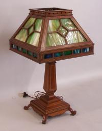 American Arts and Crafts slag glass desk lamp c1900