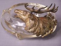 Austrian bronzed crystal bowl or pipe tray with elk head c1900