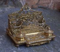 Victorian brass inkwell and letter holder desk stand c1880