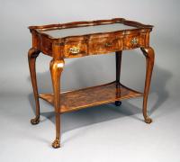 Burl walnut antique silver table with glass tray top c1900