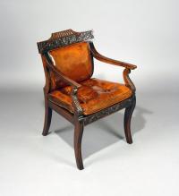 English walnut leather upholstered armchair c1850
