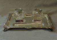 English sterling and crystal double inkwell