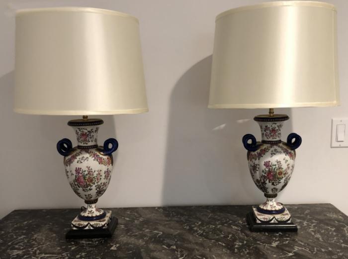 Pair of  E Samson porcelain lamps
