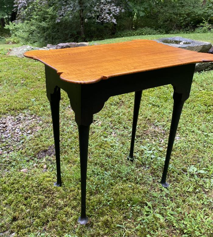 J L Treharn tiger maple table with black base