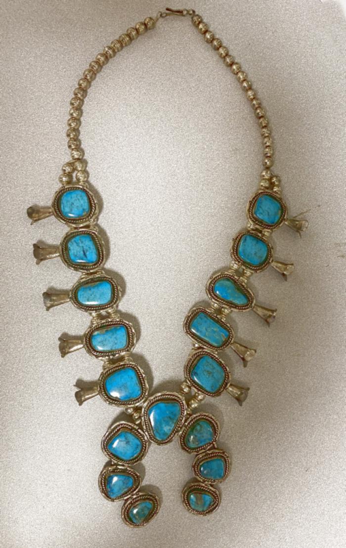 Vintage Navajo turquoise squash blossom necklace AIT