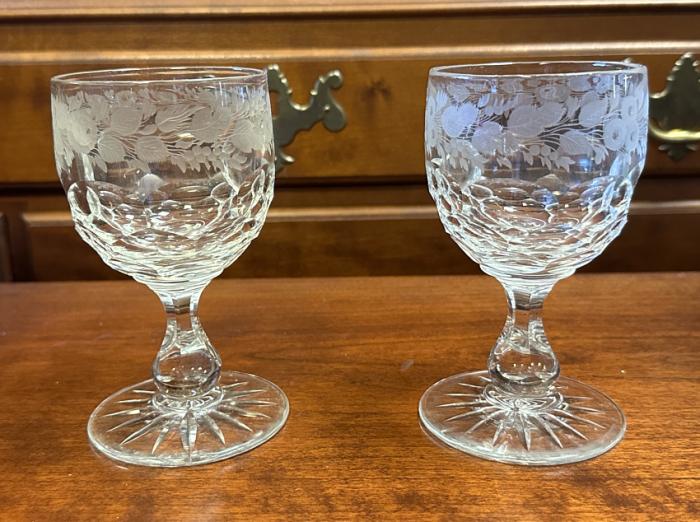 Pair of blown and etched glasses c1880