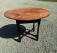 D R Dimes tiger maple round table on black base