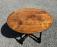 D R Dimes tiger maple round table on black base