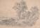 European pencil drawing of harbor and countryside c1840