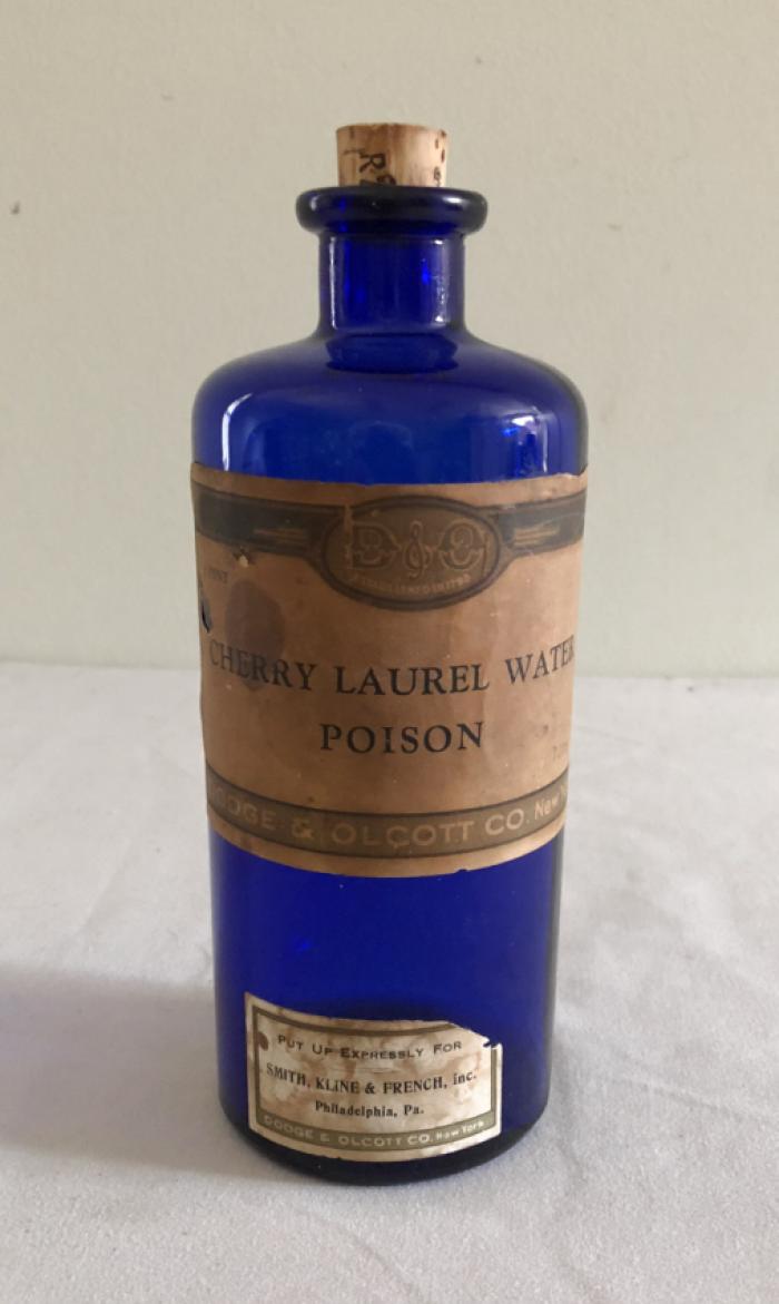 Cobalt glass Cherry Laurel Water poison bottle