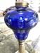 Cobalt Sandwich glass kerosene lamp on brass marble base c1860