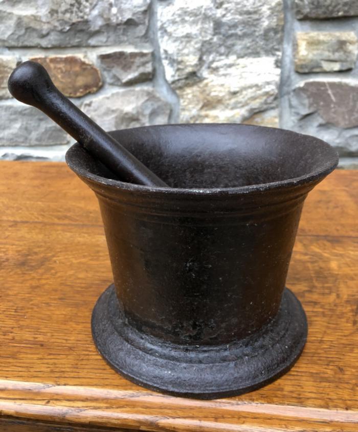 Early American cast iron mortar and pestle