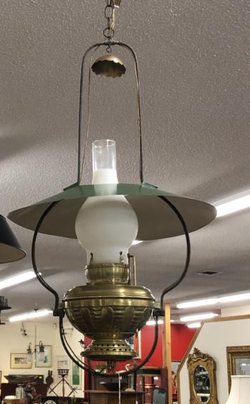 Image of 19thc hanging kerosene light fixture electrified c1880