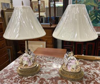 Image of Bisque porcelain lamps shepherd and shepherdess