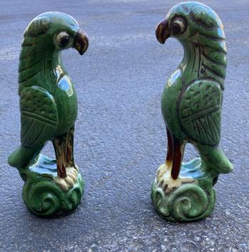 Image of Chinese Tang style pottery parrots late Qing