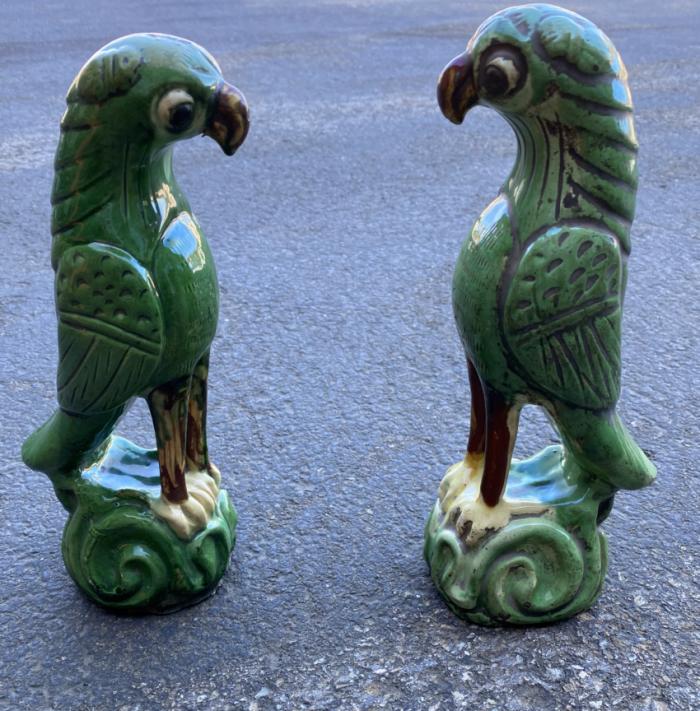 Chinese Tang style pottery parrots late Qing
