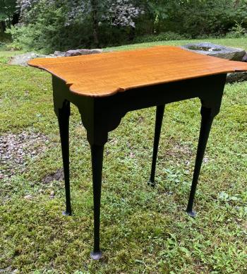 Image of J L Treharn tiger maple table with black base