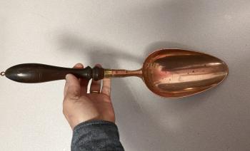 Image of 19thc large copper grain spoon