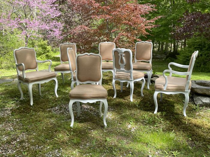 Country French dining chairs in white paint