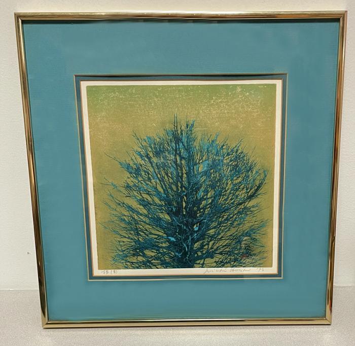 Joichi Hoshi wood cut of tree dated 1973