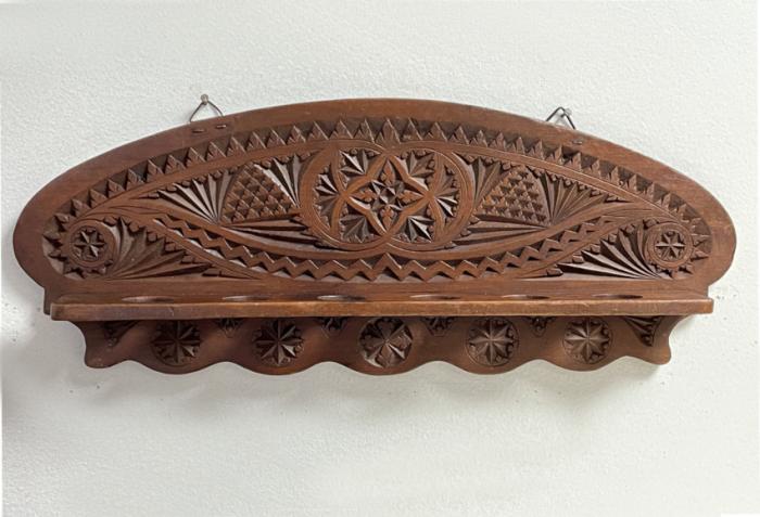 Antique chip carved pipe rack c1890