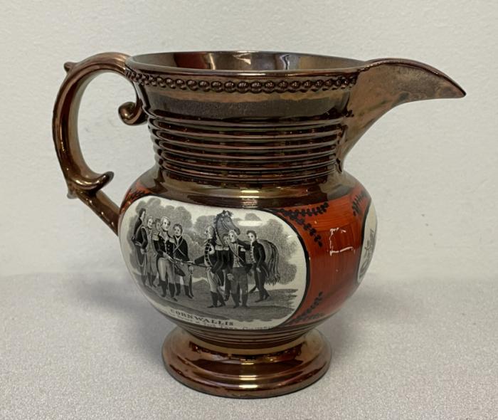 Cornwallis Resigning his Sword at York Town copper luster jug